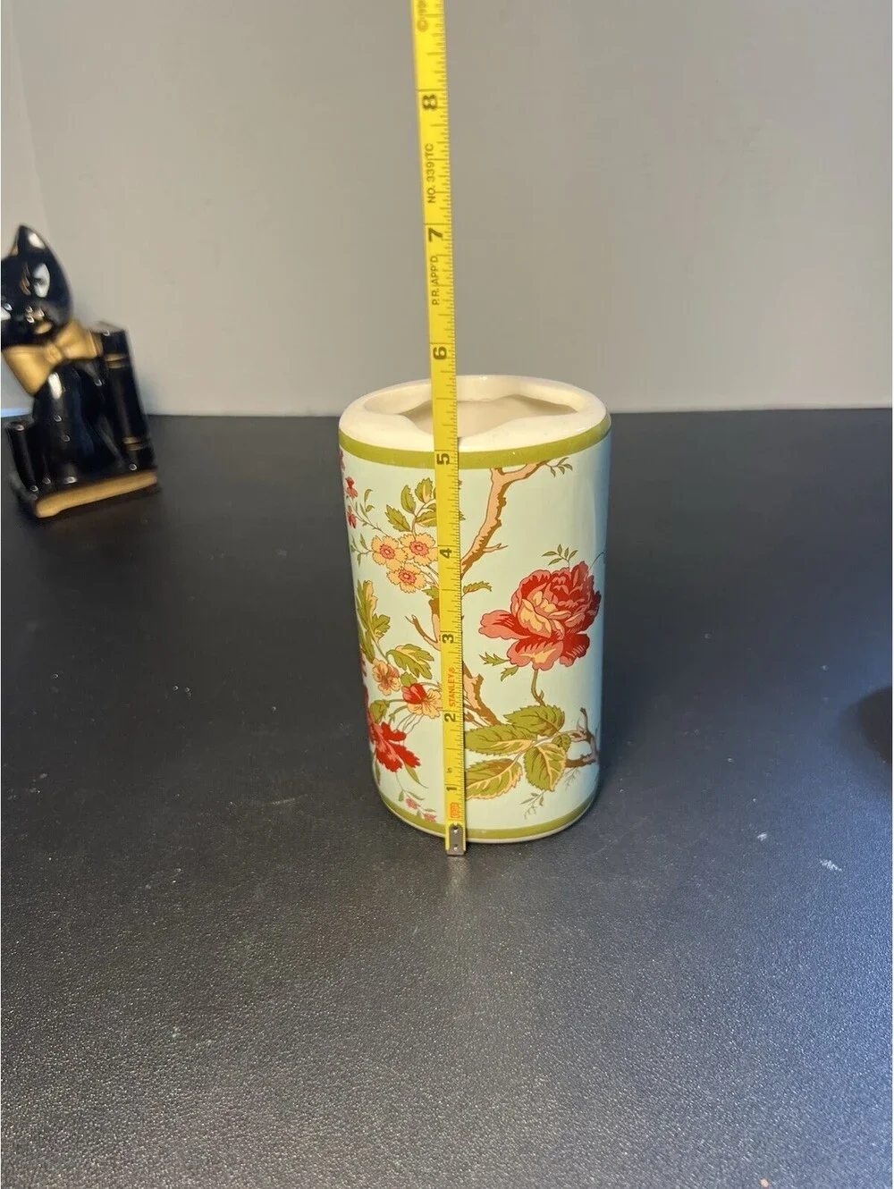 Vintage 1970s Chinoiserie Floral Ceramic Toothbrush Holder & Soap Dish Set